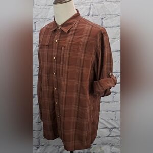Vertx Button Down Shirt Roll Tab Sleeves Check Snap Button Vented Outdoors XL